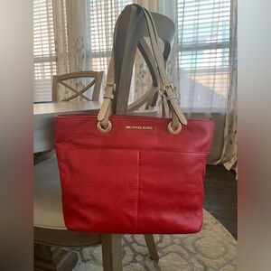Micheal Kors Red Leather with Tan straps shoulder bag
